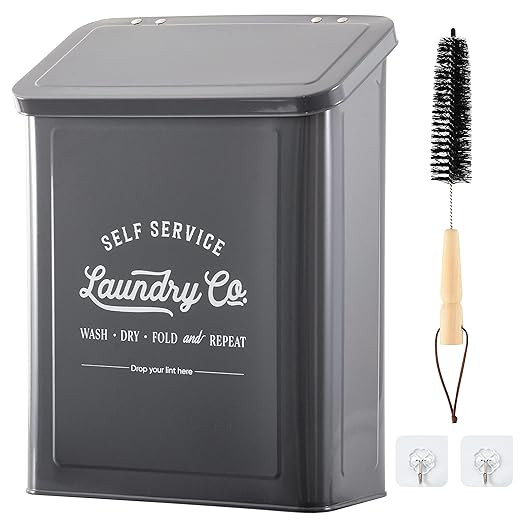 Magnetic Lint Bin for Laundry Room, Wall Mounted Lint Trash can with lid for Dryer, Farmhouse Lau... | Amazon (US)