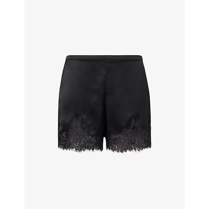 Reformation Womens Black Fern Lace-Trim Satin Shorts S | Selfridges