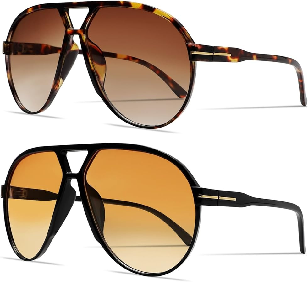 Retro Aviator Sunglasses for Women Men Oversized Classic 70s Vintage Trendy Tangle Free Square Av... | Amazon (US)