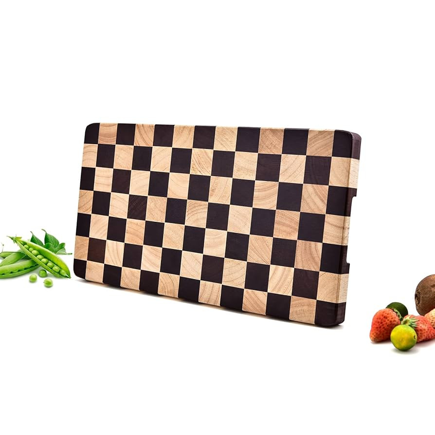 Wood Cutting Board Butcher Block, Wooden Chopping Board with Checkerboard Pattern and Inner Side ... | Amazon (US)