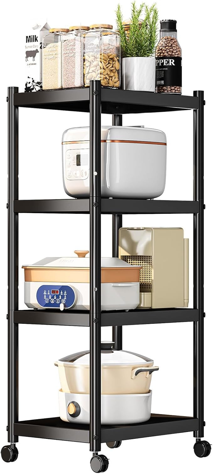 4-Shelf Heavy Duty Shelving,Metal Utility Storage Racks with Rolling Wheels, Adjustable Kitchen S... | Amazon (US)