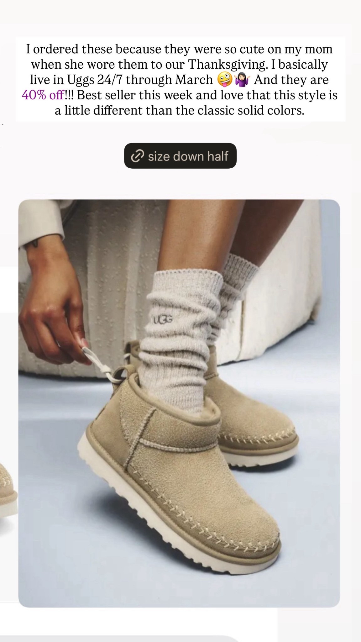 Size down half! 40% off these ultra mini Uggs 😍

#LTKGiftGuide #LTKSaleAlert #LTKmomlife