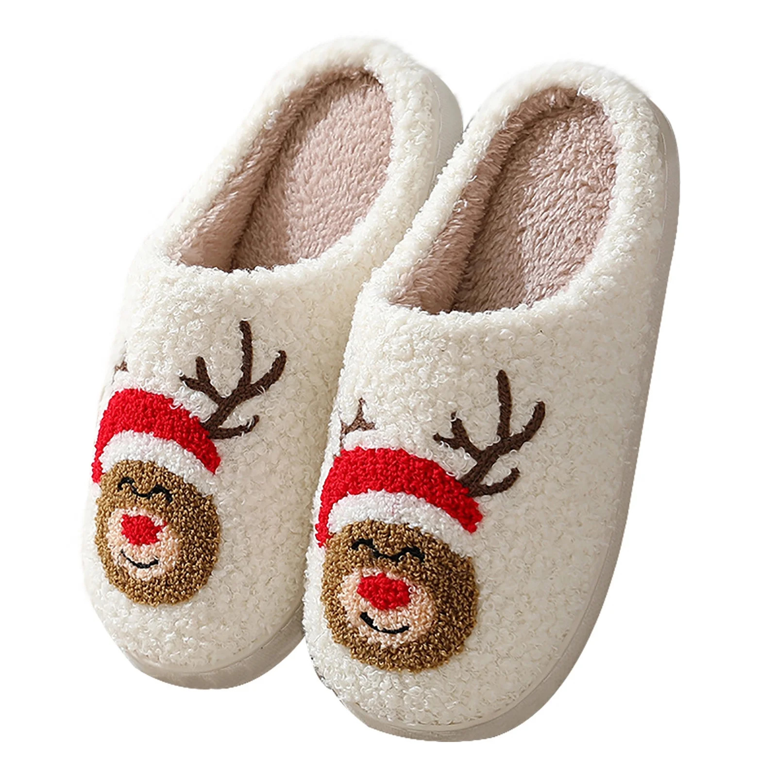 Lovskoo 2024 Men's and Women's Novelty Christmas Slippers Cute Fuzzy Reindeer Flat Plush Non-Slip... | Walmart (US)
