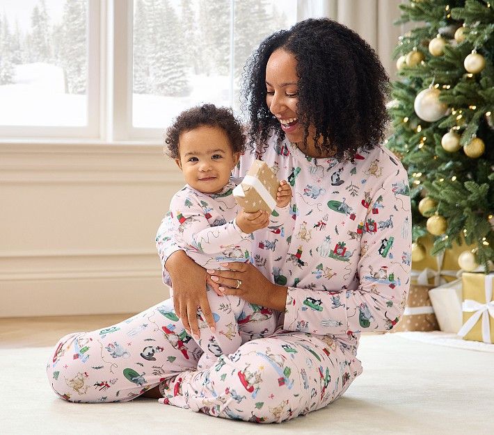 Holiday Cats Bamboo Viscose Adult Relaxed Fit Crew Pajama Set | Pottery Barn Kids