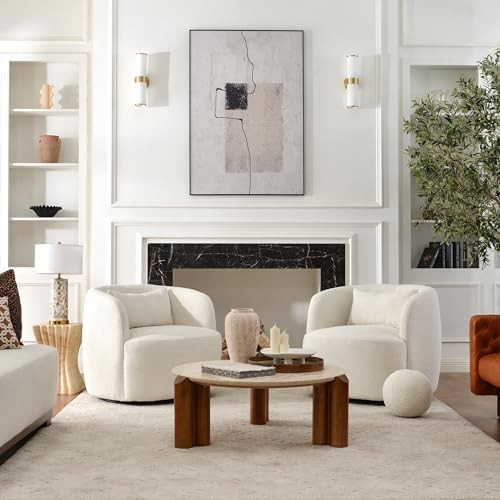 KINWELL 34" Wide Sherpa Swivel Barrel Chairs Set of 2, No Assembly Round Boucle Upholstered Accen... | Amazon (US)