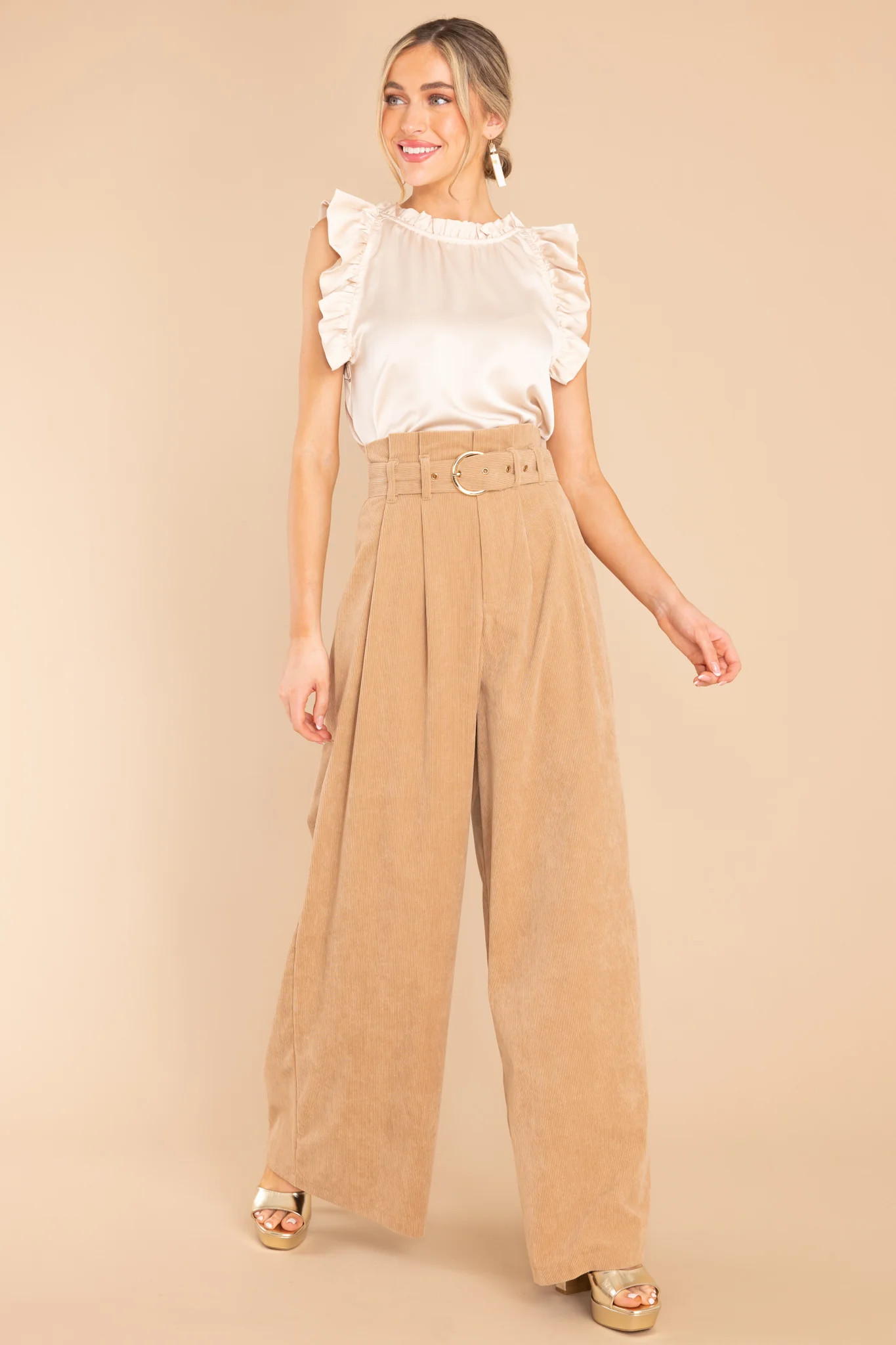 Keeping It Classy Tan Corduroy Pants | Red Dress 