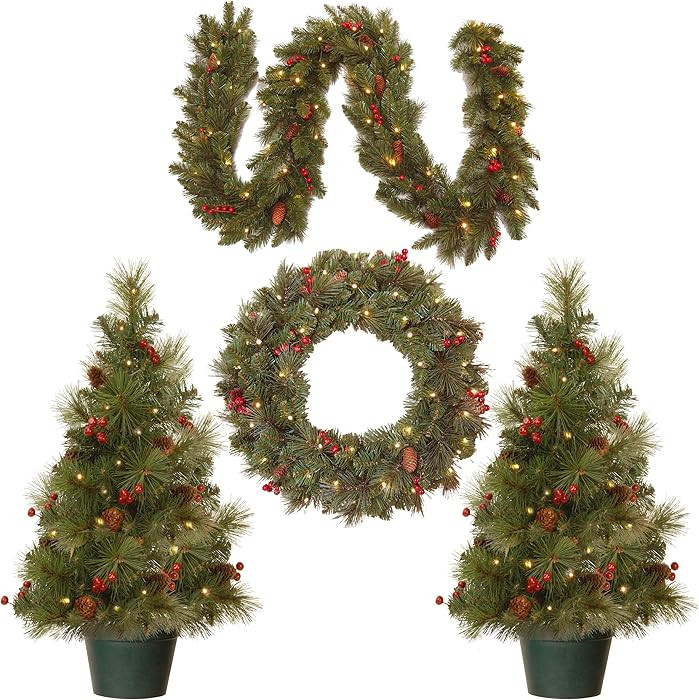 National Tree Company Pre-lit White LED Lights Holiday Christmas 4-Piece Set - Garland, Wreath an... | Amazon (US)