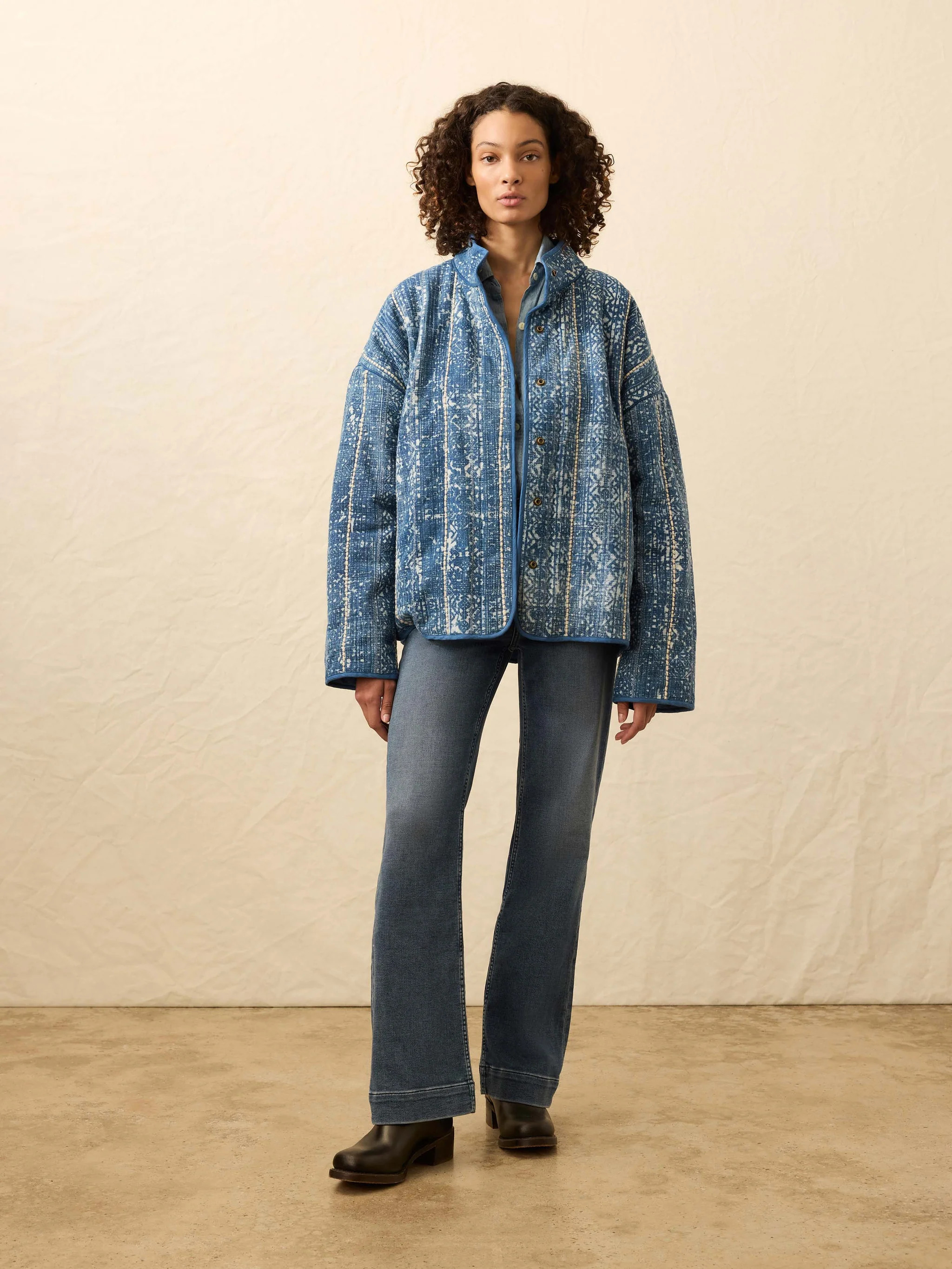 Indigo Quilted Patchwork Jacket - Akola Blockprint | Faherty