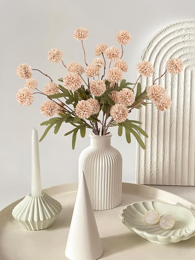 HOHOTIME 6pcs Warm Beige Faux Silk Mums Artificial Flowers, Bulk Fake Mini Chrysanthemums with St... | Amazon (US)