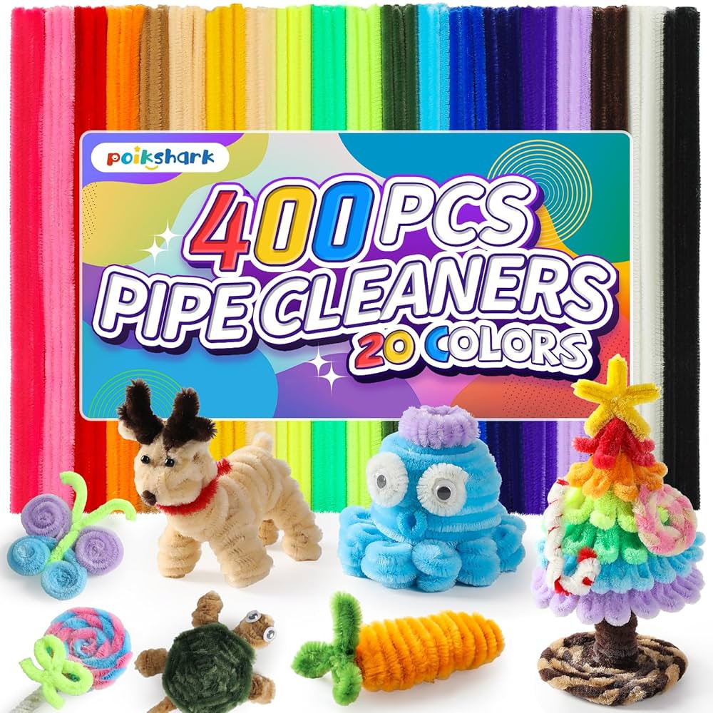 POIKSHARK 400 PCS 20 Colors Thick Pipe Cleaners Craft, Multi-Colored Chenille Stems for Craft Sup... | Amazon (US)