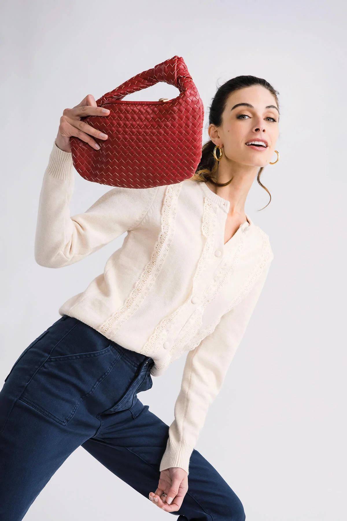 Melie Bianco Knotted Woven Vegan Leather Small Bag | Social Threads