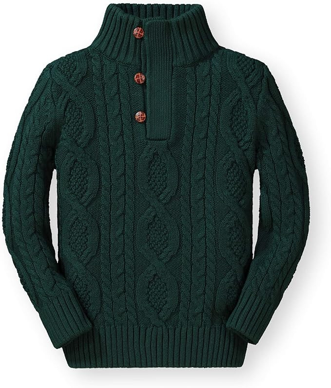 Hope & Henry Boys' Mock Neck Cable Sweater with Button Placket | Amazon (US)
