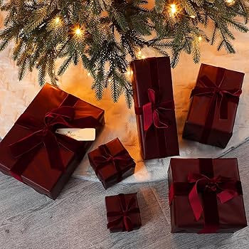 Ctosree Burgundy Christmas Wrapping Paper Set with 32.81 ft Wrapping Kraft Paper 45 ft Velvet Ribbon 12 Gift Tags Holiday Kraft Gift Wrap Kit for Birthday Baby Shower Wedding Handmade Crafts | Amazon (US)
