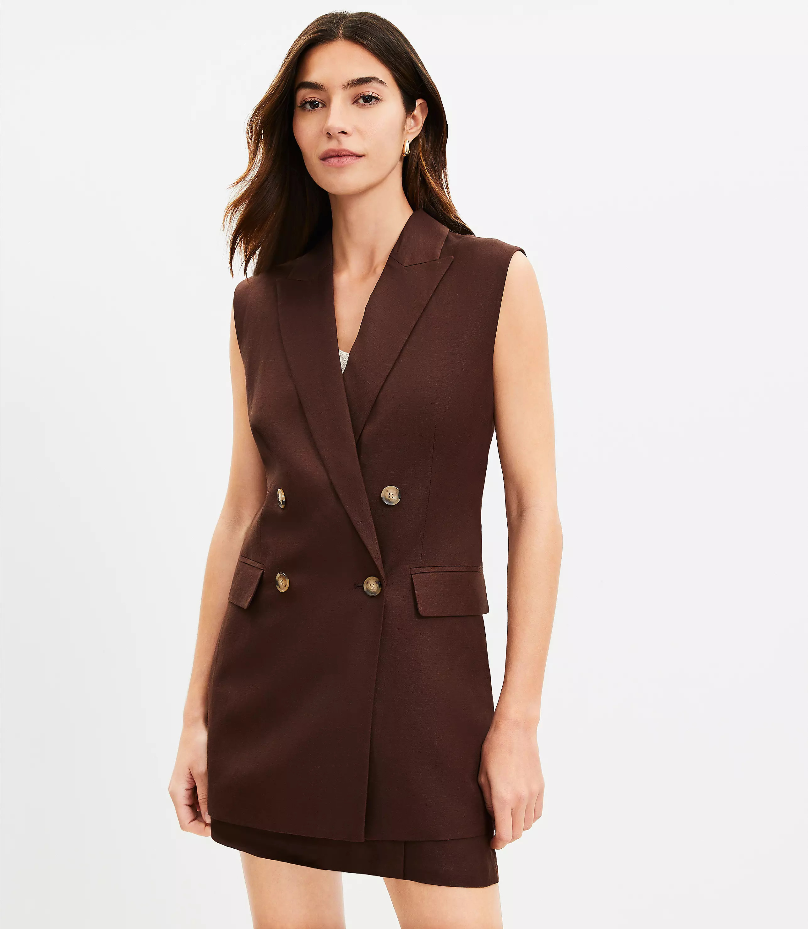 Petite Linen Blend Double Breasted Vest | LOFT