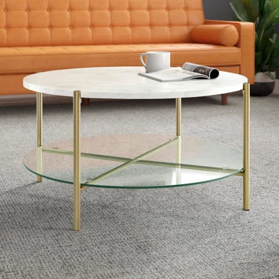 Seyhan 2-Piece Round Coffee Table Set Wrought Studio™ Color: White Marble/Gold | Wayfair North America