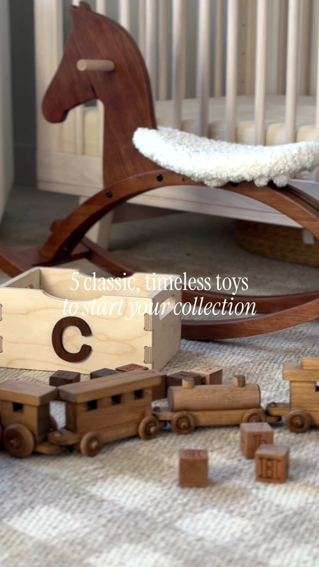 5 classic, timeless toys 🤍
Thoughtfully chosen toys that feel nostalgic, beautiful, and meant to last. These classic pieces add warmth and character to a nursery while encouraging imaginative play—decorative enough to leave out, meaningful enough to pass down.

Rocking horse, wooden ABC block set, vintage ride-on car, wooden train, teddy bears, classic nursery toys, timeless children’s toys, heirloom toys, neutral nursery decor, vintage-inspired toys, Montessori-style toys, Pinterest nursery inspiration

#LTKBump #LTKBaby #LTKKids