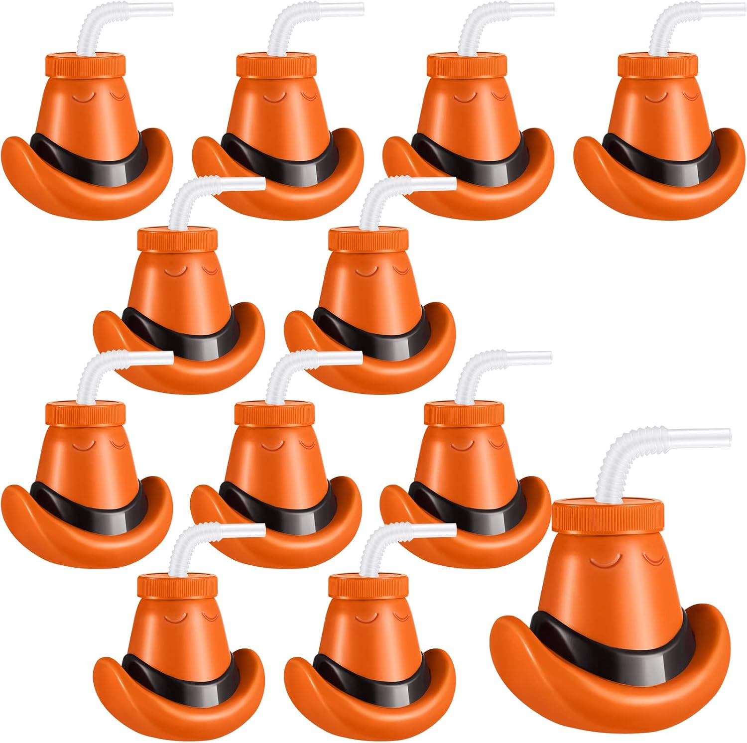 Amyhill 12 Pcs Cowboy Hat Cups with Lids and Straws 12 oz Plastic Cowboy Hat Cups for Western Rod... | Amazon (US)