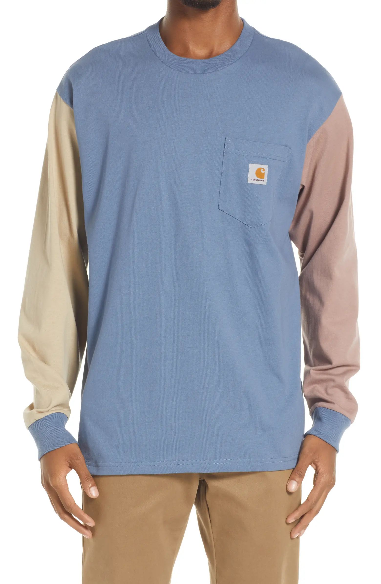 Carhartt Work In Progress Men's Triple Colorblock Long Sleeve Organic Cotton Pocket T-Shirt | Nor... | Nordstrom