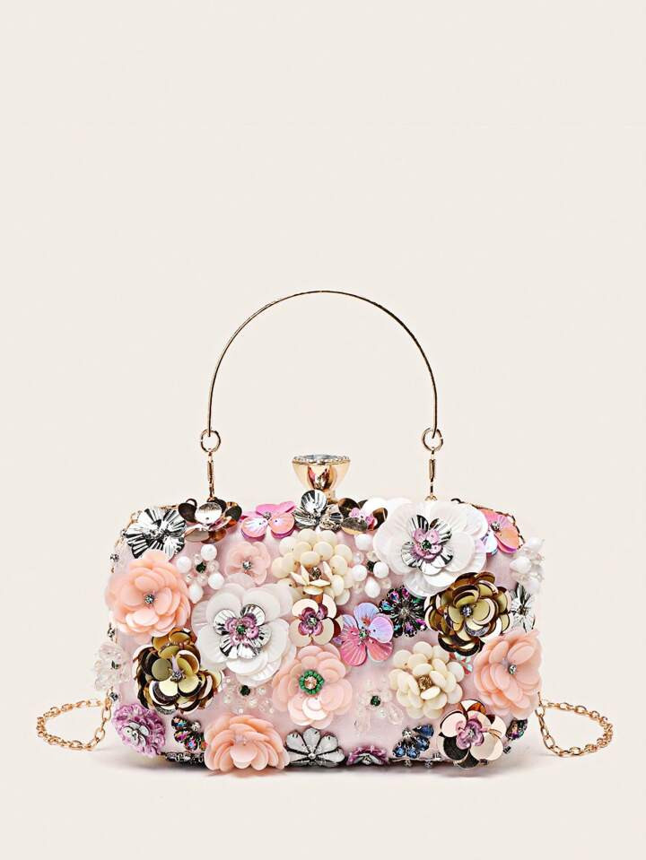 New Handmade Beaded Floral Clutch Bag For Evening Party, 2023 Collection | SHEIN