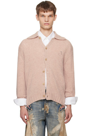 Pink Wool Polo Cardigan | SSENSE