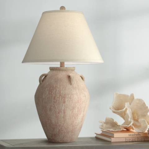 Ria Blush Terracotta Handle Jar Table Lamp | Lamps Plus