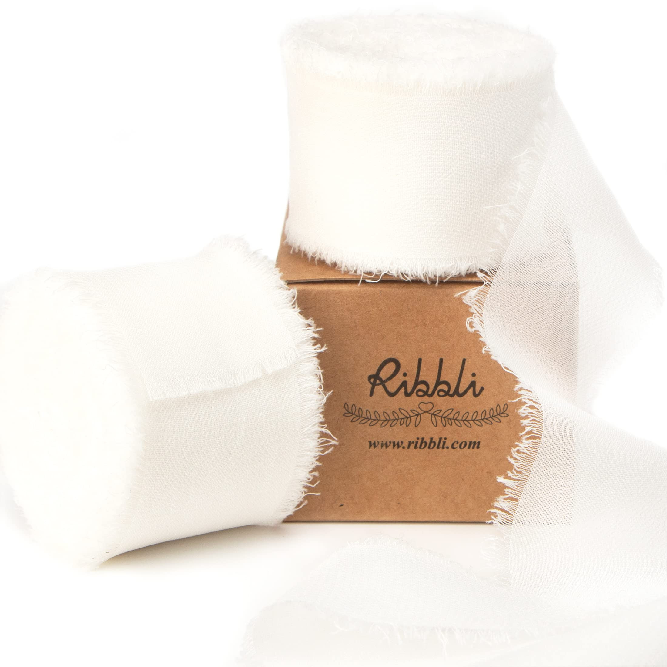 Ribbli White Chiffon Ribbon 1-1/2 inch x 20 Yard Handmade Fringe Chiffon Silk Ribbon, White Ribbo... | Amazon (US)