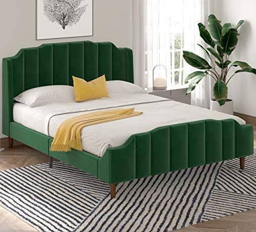Green Wood Velvet Bed Frame  | Amazon (US)