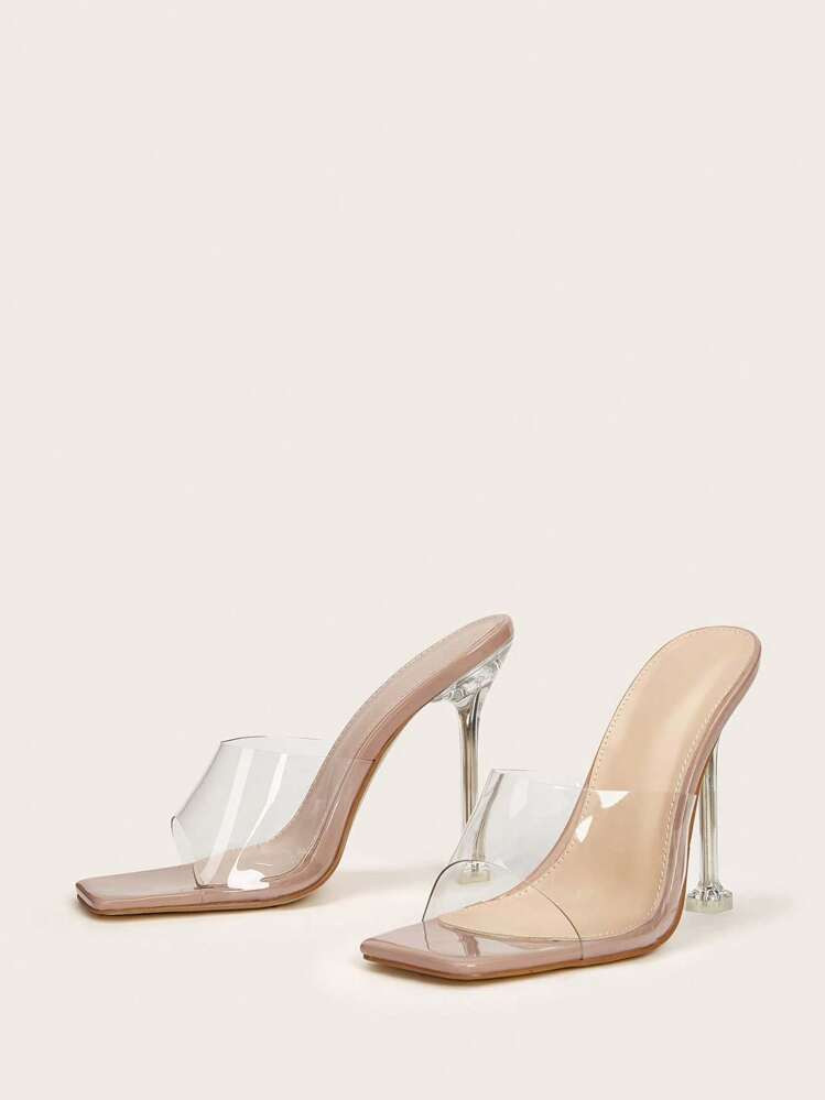 Women's Open-Toe Slide Mule Transparent High Heel Sandals, Breathable Sexy & Avant-Garde, Summer, Pink | SHEIN