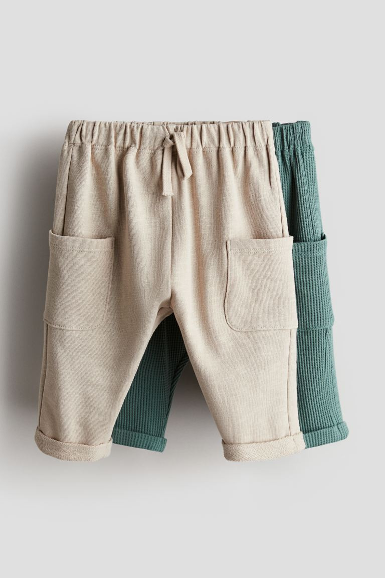 2-pack Sweatpants - Green/light beige - Kids | H&M US | H&M (US + CA)