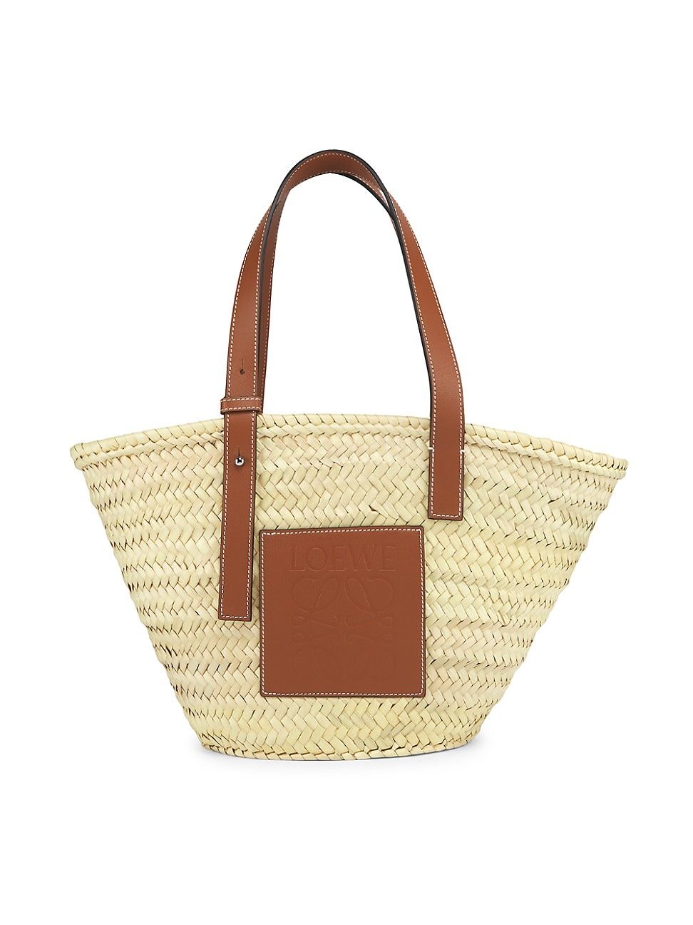 Women's Medium Leather-Trimmed Woven Basket Bag - Beige - Beige - Size Medium | Saks Fifth Avenue