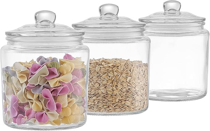 Millennium Crystals Glass Kitchen Canister Storage Jar, Set of 3 (32 OZ) | Amazon (US)