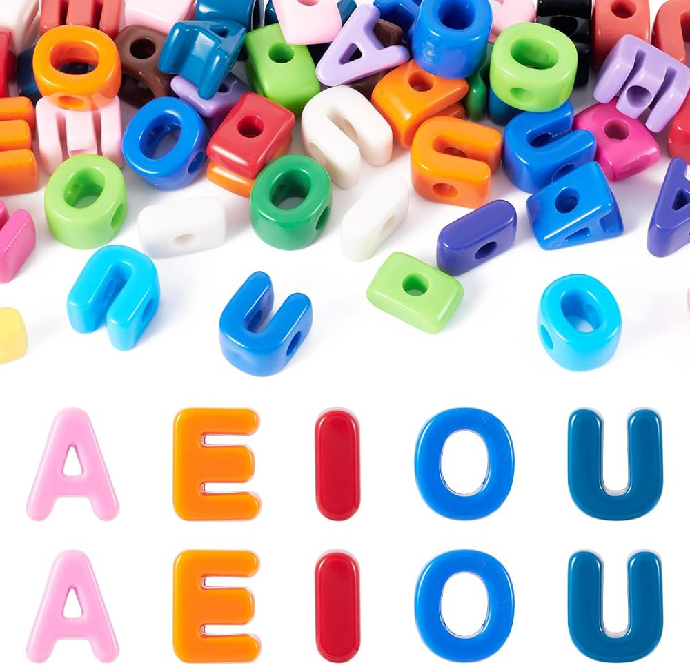 FASHEWELRY 50Pcs Large Acrylic Slide Letter Beads Candy Color Vowel Alphabet Beads 3D Initial Sli... | Amazon (US)