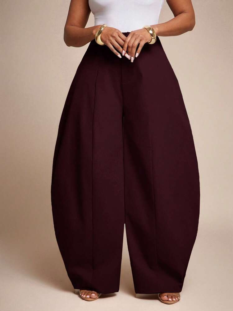 Vixey Seam Detail High Waist Barrel Leg Office Pants | SHEIN