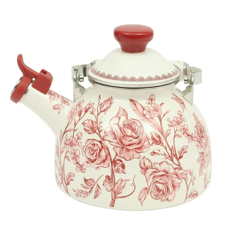 The Pioneer Woman Agatha 2-Quart Enamel on Steel Tea Kettle with Lid, Red | Walmart (US)