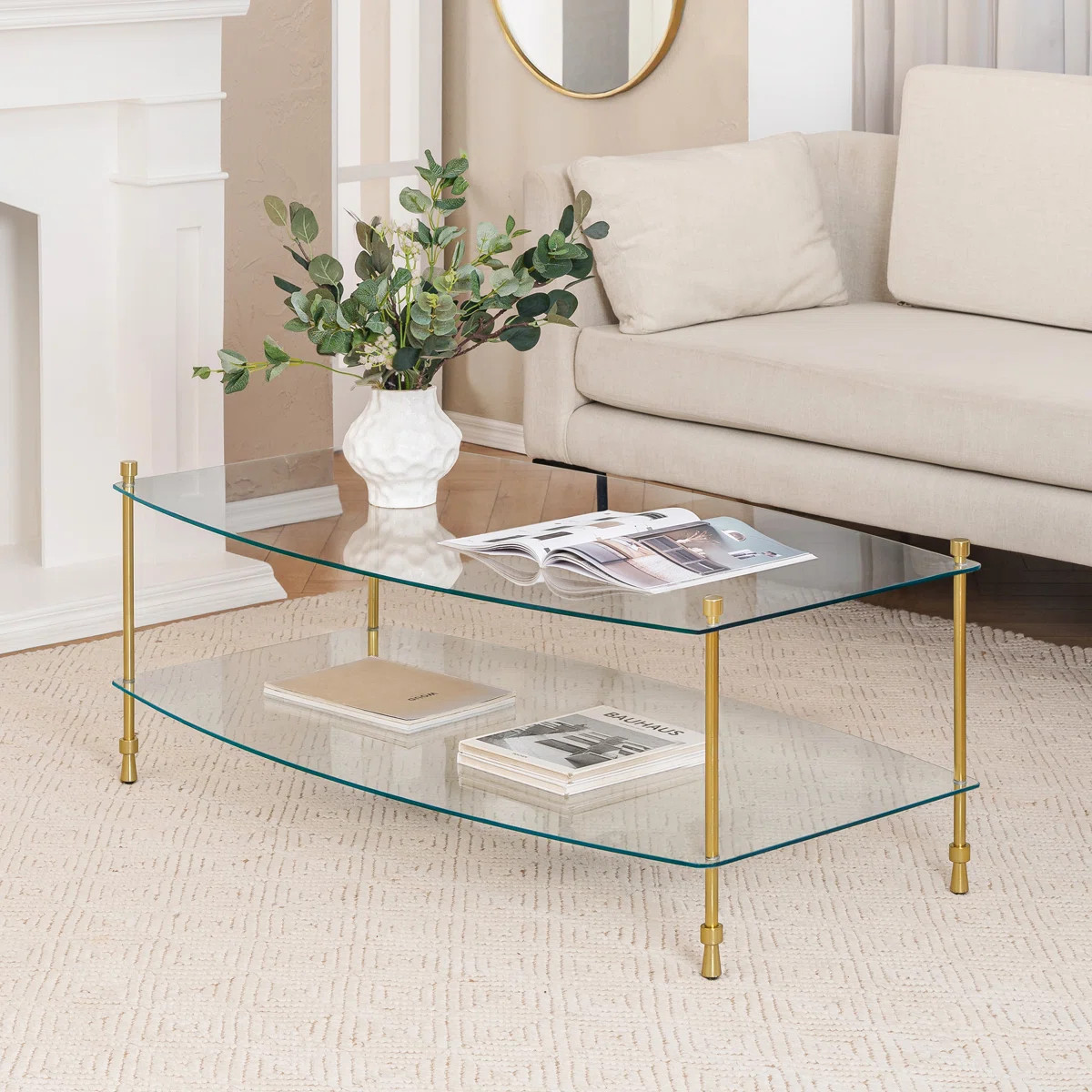 Helga 2-Tier Coffee Table with Tempered Glass Top and Metal Frame | Wayfair North America