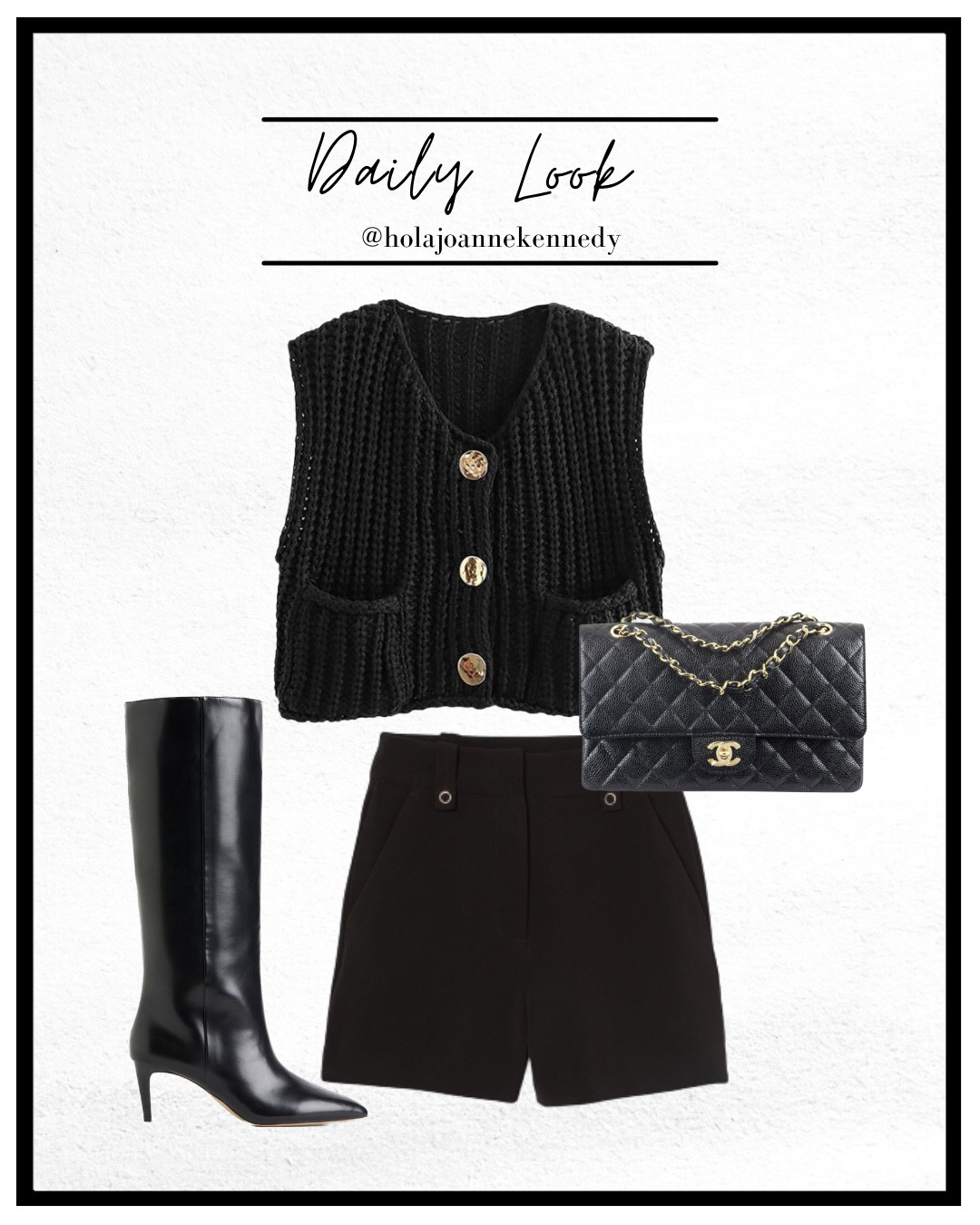Chunky sleeveless knit, chunky sleeveless cardigan, casual button sweater, gold button knit, black tailored shorts, kitten heel boots, knee high boots 

#LTKeurope #LTKxBoots #LTKuk