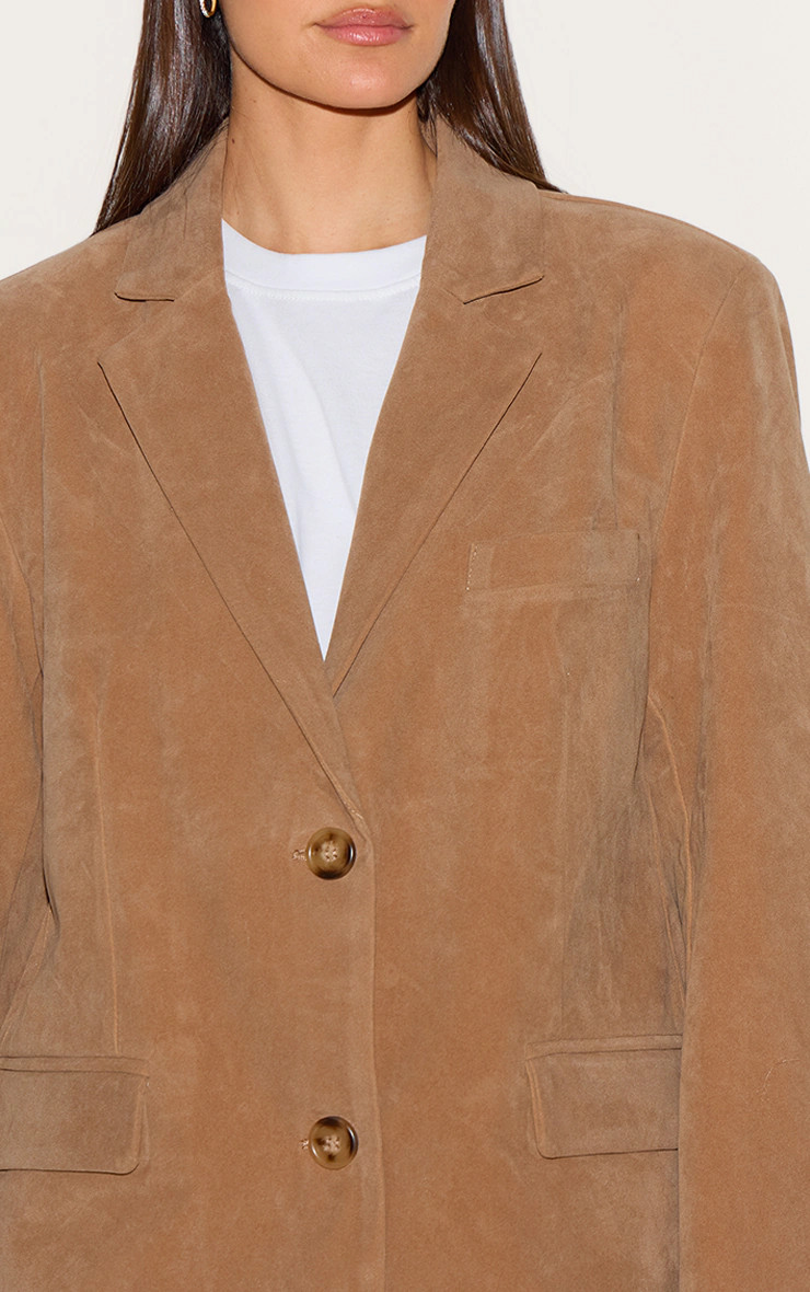 Tan Faux Suede Longline Blazer | PrettyLittleThing US