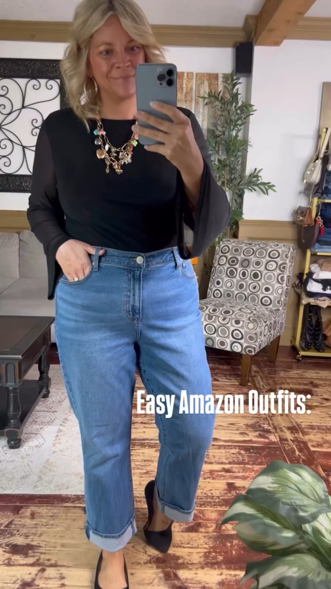 Easy Amazon Outfit: bell sleeve mesh top(xl) with mom jeans 👖 

#LTKFindsUnder50 #LTKMidsize #LTKSaleAlert