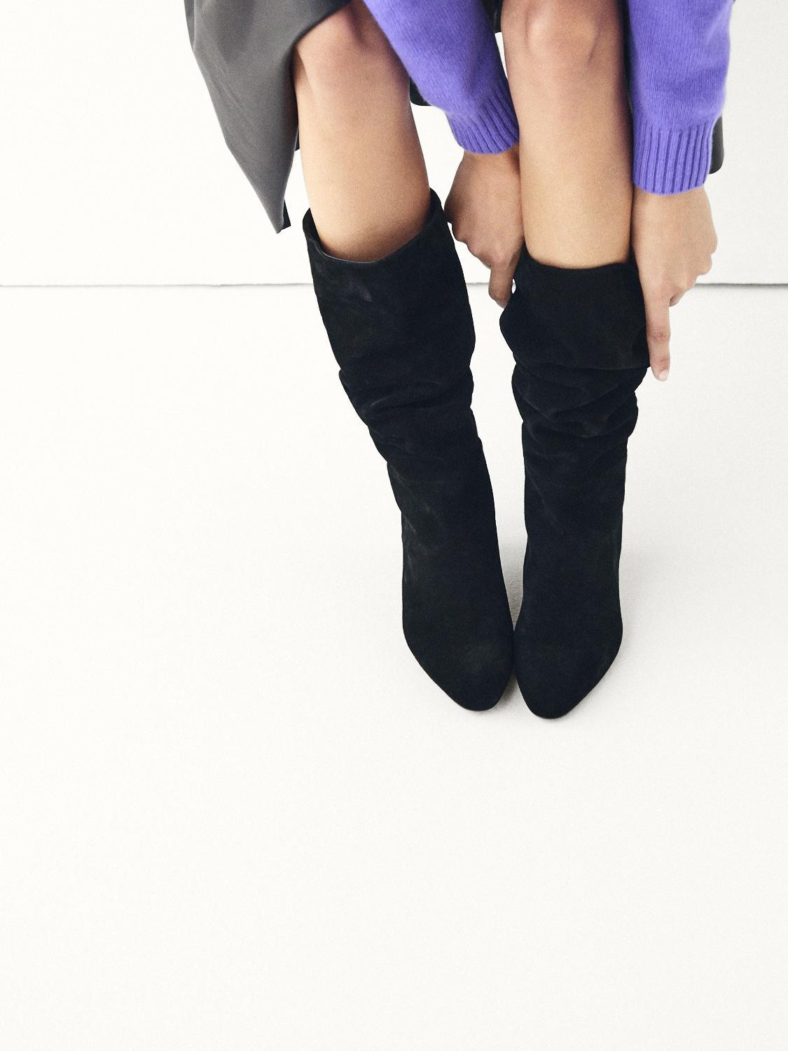 Split leather heeled boots | Massimo Dutti UK