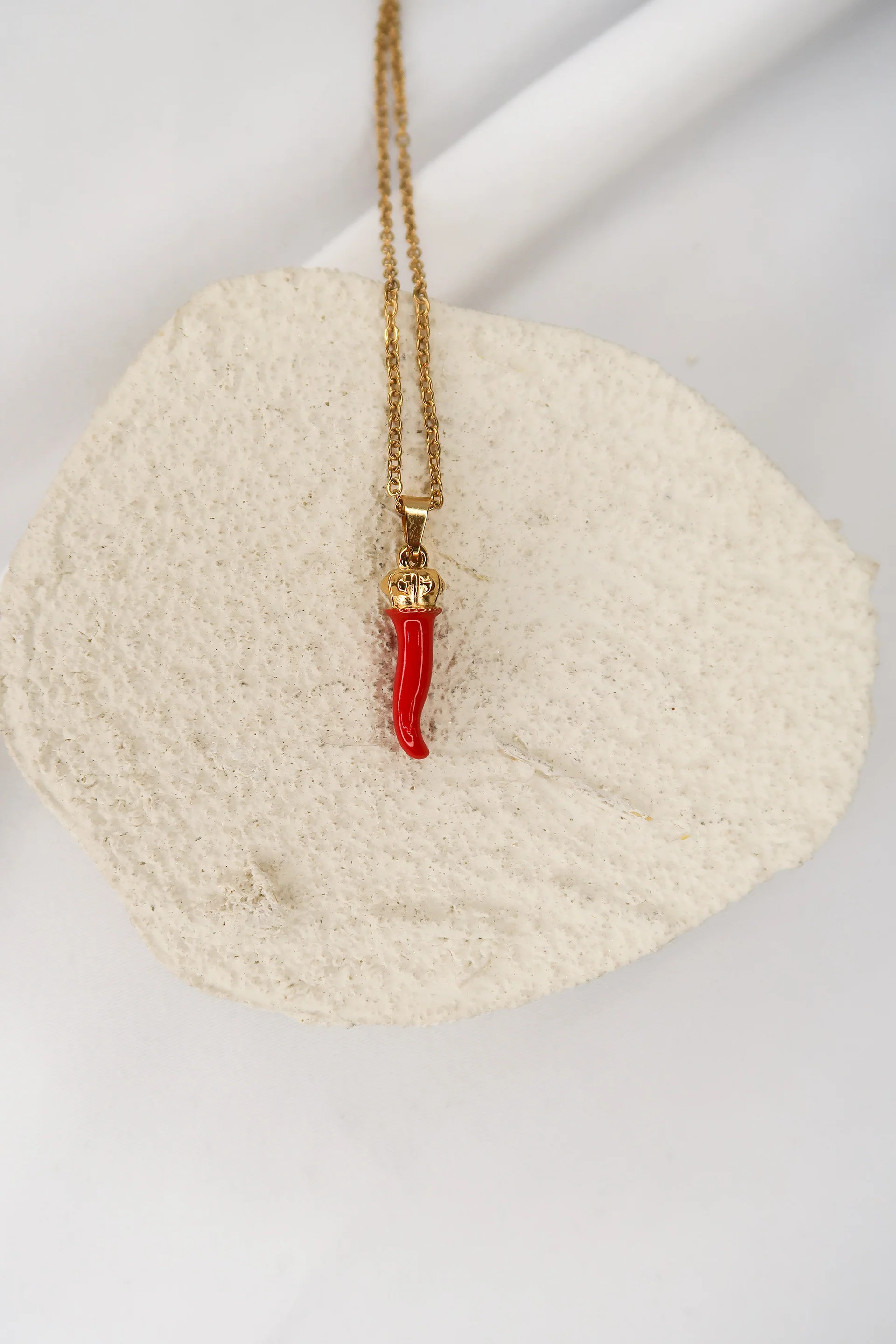 The Lucky Charm 316L Stainless Steel Horn Red Enamel Necklace | KC Chic Designs