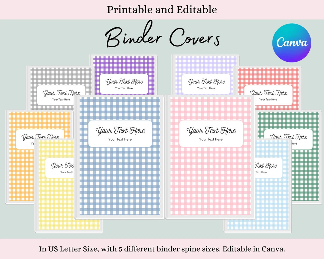 Gingham Binder Cover Printable Gingham Binder Cover Canva Editable Binder Cover Organization Bind... | Etsy (US)