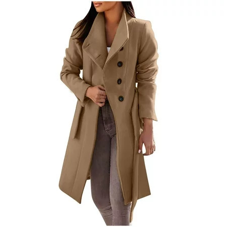 Winter Coat For Women Womens And Winter Lapel Woolen Cloth Coat Trench Jacket Long Overcoat Outwear Black L | Walmart (US)