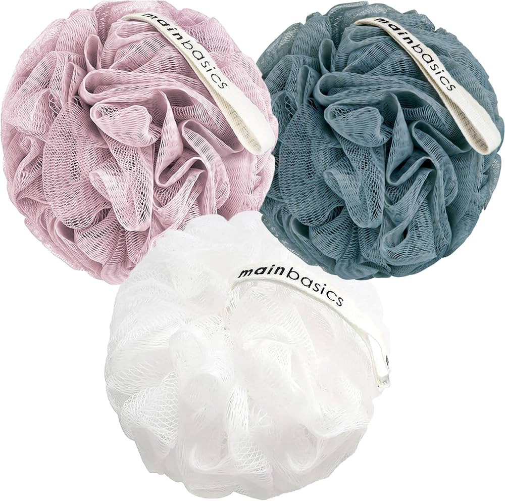 MainBasics Bath Shower Loofah Sponge Pouf Body Scrubber Exfoliator Body Wash Sponge (Set of 3, Ai... | Amazon (US)
