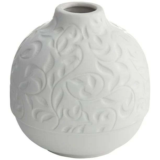 Studio 55D Floral Carved 7" High Matte White Porcelain Decorative Vase | Walmart (US)