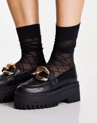 ASRA Gigi flatform loafers with chain detail in black leather | ASOS (Global)