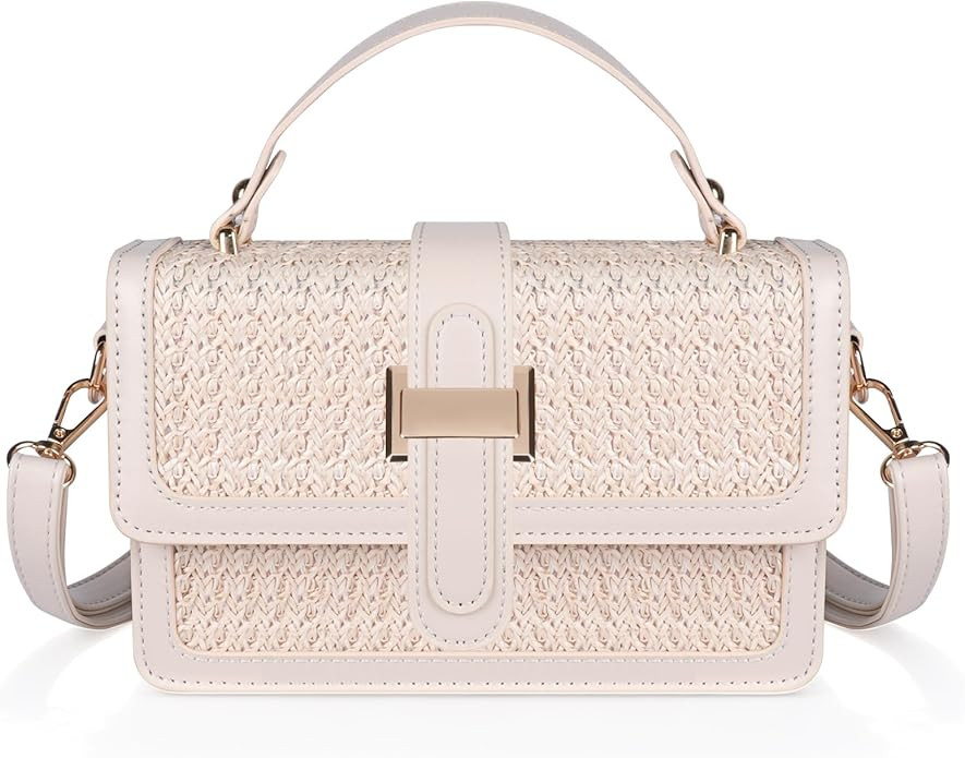 Straw Crossbody Bags for Women, Vegan Leather Summer Handbag Small Trendy Beach Purse | Amazon (US)