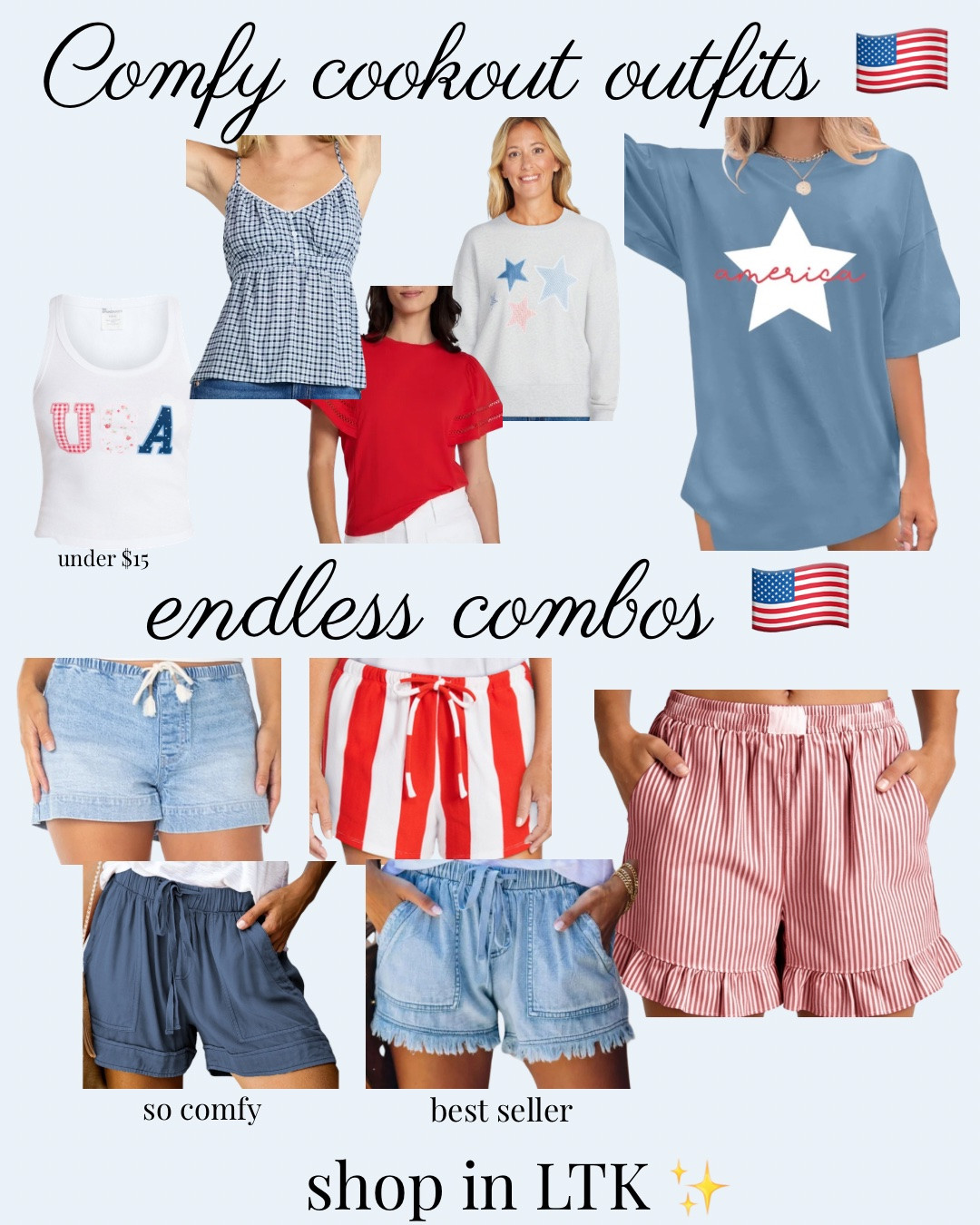 Memorial Day outfits + comfy cookout outfit ideas 🇺🇸❤️💙  

sharing casual summer dresses, comfy shorts, easy outfit combos, and lightweight everyday pieces you’ll actually wear all season ☀️  

everything is linked here for you 🤍  

✨ follow me on LTK for affordable fashion finds, wearable outfit ideas, and easy everyday summer style  

#LTKSeasonal #LTKStyleTip #LTKFindsUnder50 #LTKOver40 #MemorialDayOutfits #SummerStyle #CookoutOutfits #CasualStyle

#LTKU #LTKSaleAlert #LTKOver40