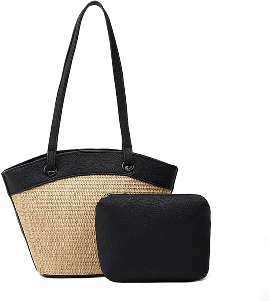 MYSNKU French Retro Straw Beach Tote for Women, Classic Woven Shoulder Bags, Travel Bag with Inne... | Amazon (US)