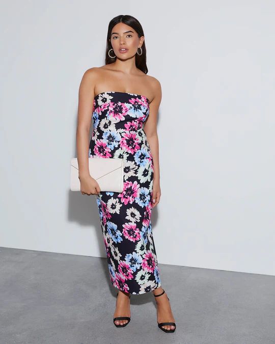 Thalia Strapless Floral Midi Dress | VICI Collection