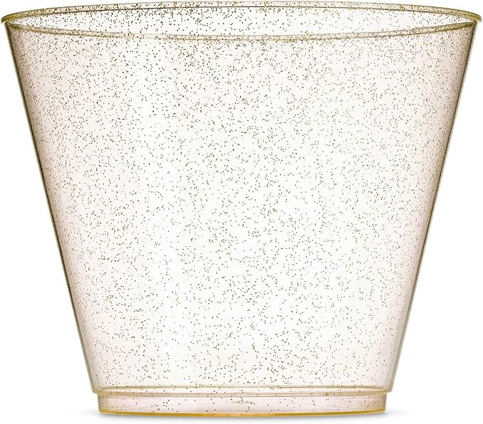 100 Glitter Plastic Cups - 9 Oz Clear Plastic Cups Old Fashioned Tumblers -Gold Glitter Cups Disp... | Amazon (US)